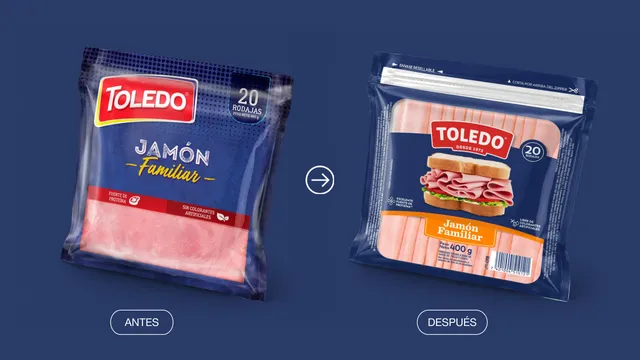 Embutidos Toledo: lámina con los rótulos ANTES / DESPUÉS